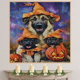 Halloween Anatolian Shepherd Dog Family Wall Art with Pumpkins Fall Farmhouse Decor for Pet Lovers on Ready to Hang 1.5" Thick Canvas Wrap, Floating Framed Canvas, Flat Rolled Canvas